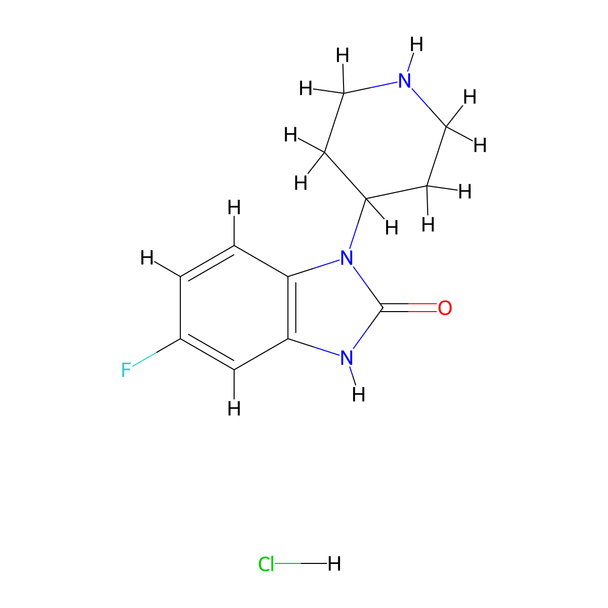 5-Fluoro-1-(piperidin-4-yl)-1H-benzo[d] imidazol-2(3H)-one HCl molecular structure, CAS 214770-66-8