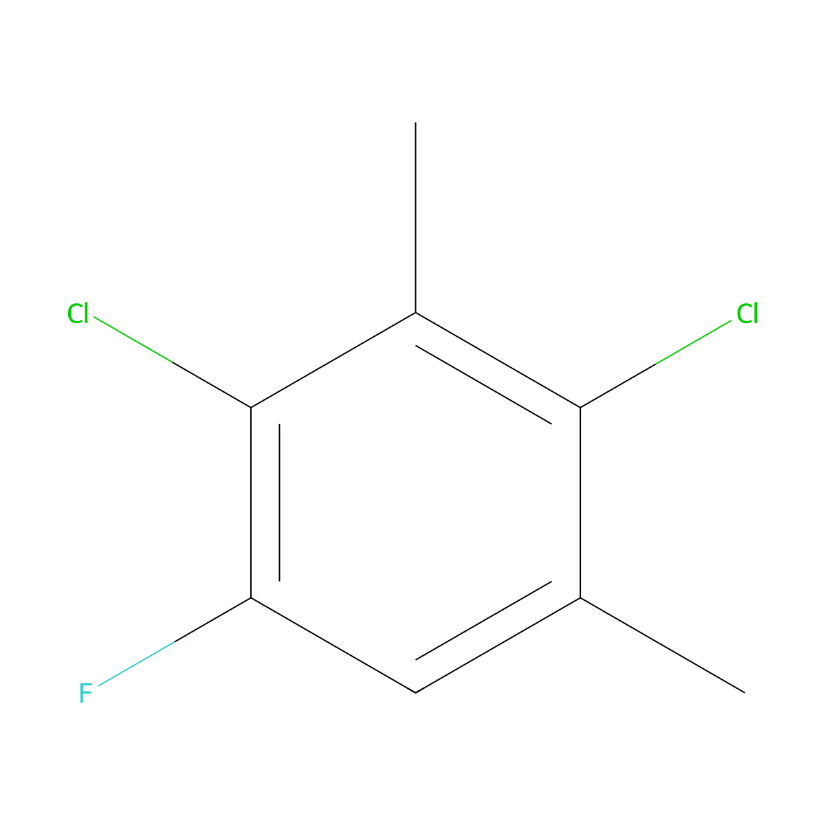2,4-Dichloro-1-fluoro-3,5-dimethylbenzene molecular structure, CAS 214774-61-5