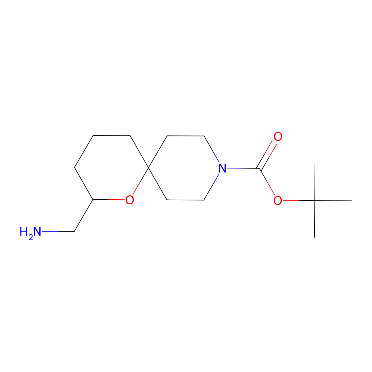 Tert-butyl 2-(aminomethyl)-1-oxa-9-azaspiro[5.5]undecane-9-carboxylate molecular structure, CAS 2147868-82-2