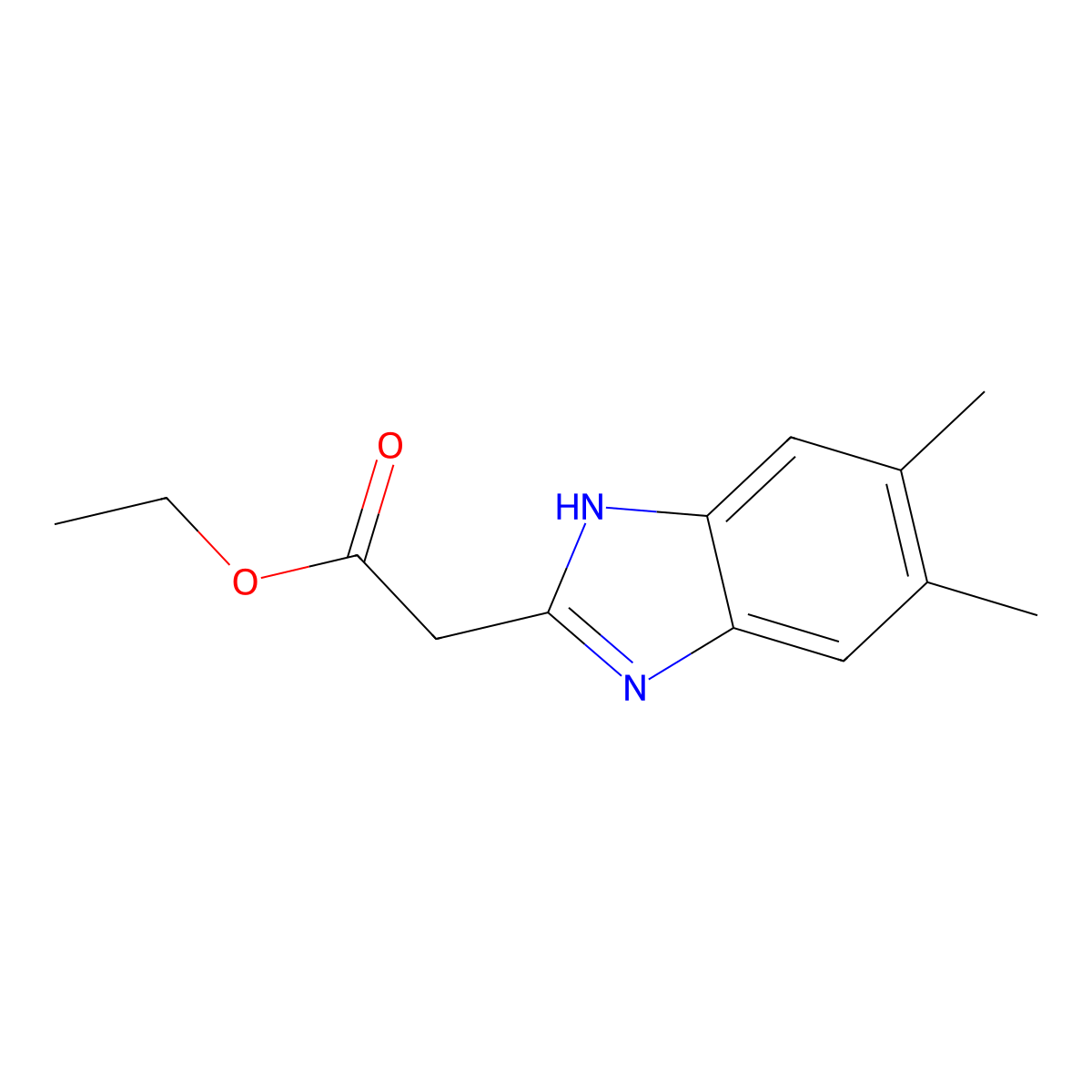 ethyl 2-(5,6-dimethyl-1H-1,3-benzodiazol-2-yl)acetate molecular structure, CAS 2148-86-9