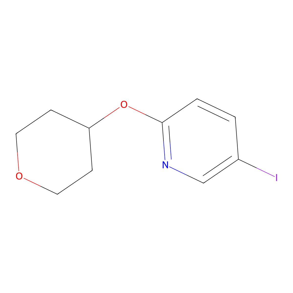 5-Iodo-2-[(tetrahydro-2H-pyran-4-yl)oxy]pyridine molecular structure, CAS 2148061-65-6