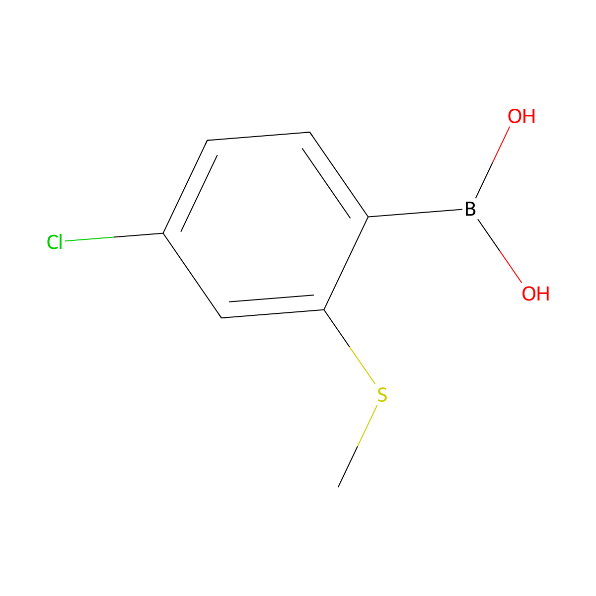 (4-Chloro-2-(methylthio)phenyl)boronic acid molecular structure, CAS 2148310-46-5