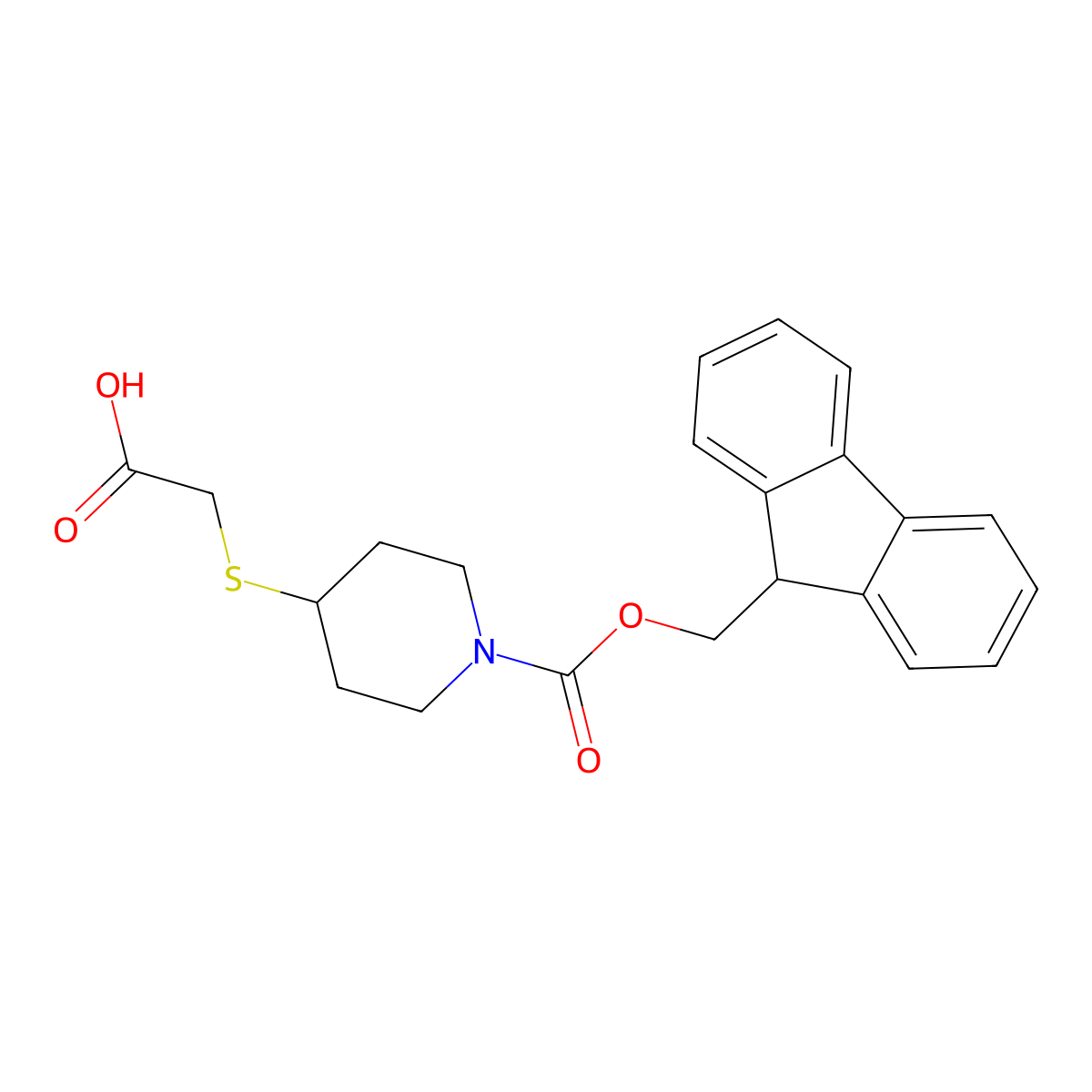 2-((1-(((9H-fluoren-9-yl)methoxy)carbonyl)piperidin-4-yl)sulfanyl)acetic acid molecular structure, CAS 214838-75-2