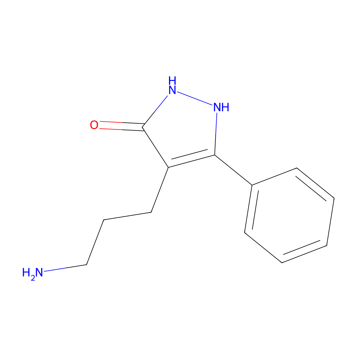 4-(3-aminopropyl)-5-phenyl-1,2-dihydro-3H-pyrazol-3-one molecular structure, CAS 214839-85-7