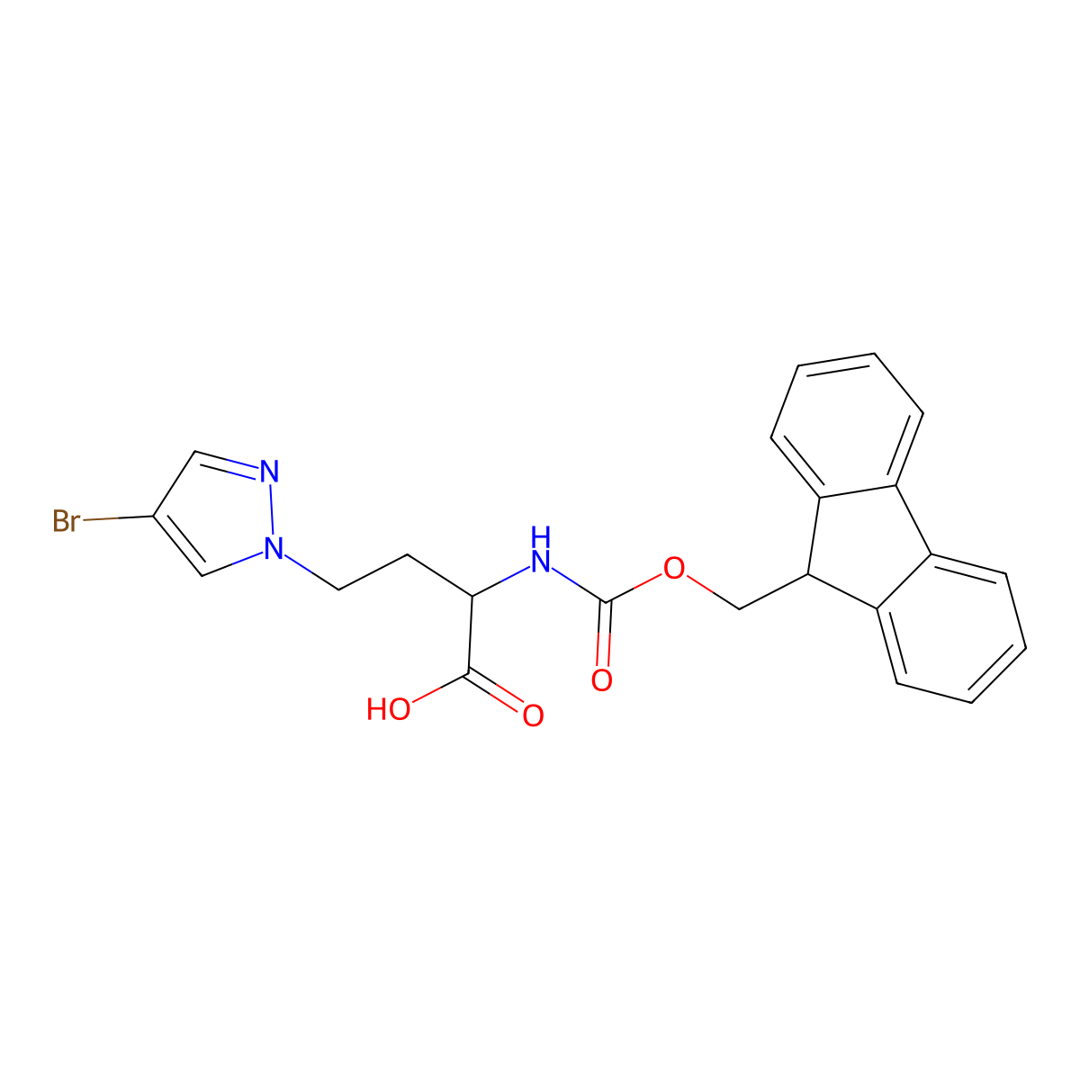 4-(4-bromo-1H-pyrazol-1-yl)-2-({[(9H-fluoren-9-yl)methoxy]carbonyl}amino)butanoic acid molecular structure, CAS 2148561-36-6