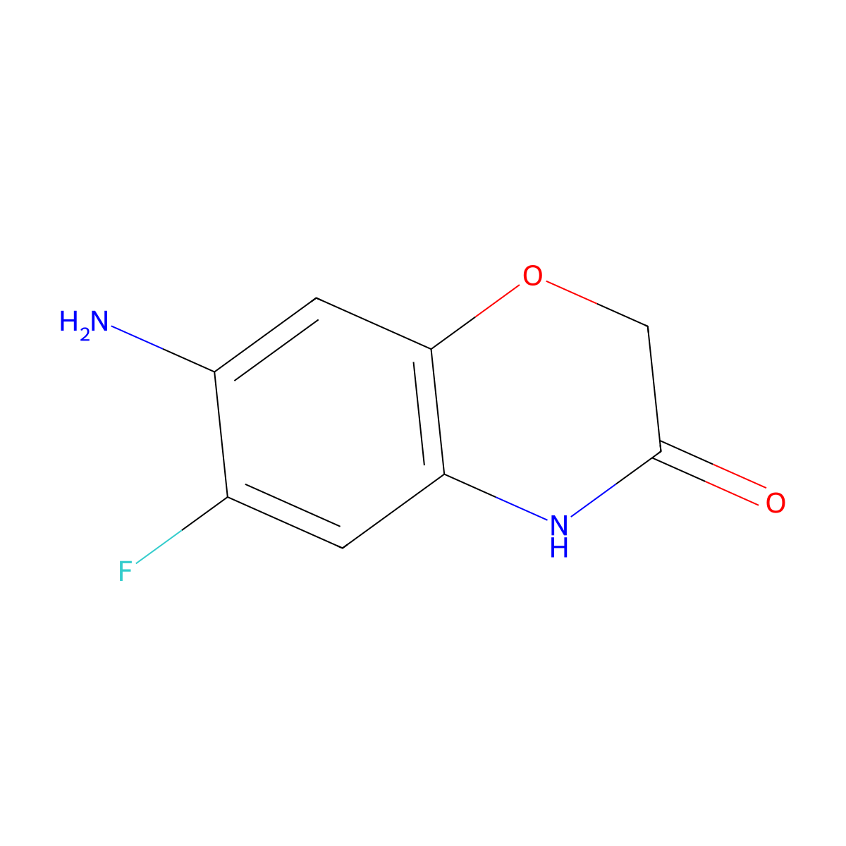 7-amino-6-fluoro-3,4-dihydro-2H-1,4-benzoxazin-3-one molecular structure, CAS 2148792-20-3