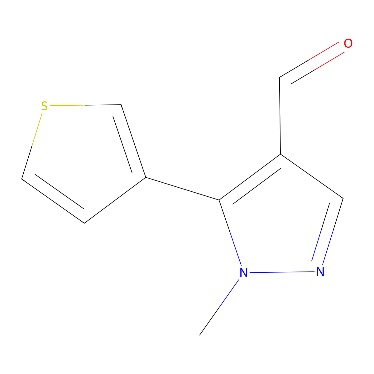 1-methyl-5-(thiophen-3-yl)-1H-pyrazole-4-carbaldehyde molecular structure, CAS 2148810-93-7