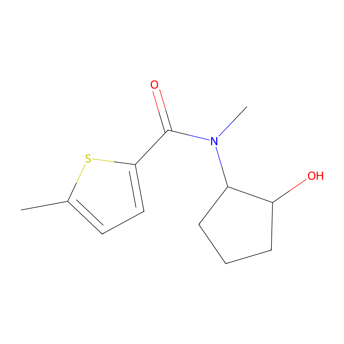 N-(2-Hydroxycyclopentyl)-N,5-dimethylthiophene-2-carboxamide molecular structure, CAS 2148835-15-6