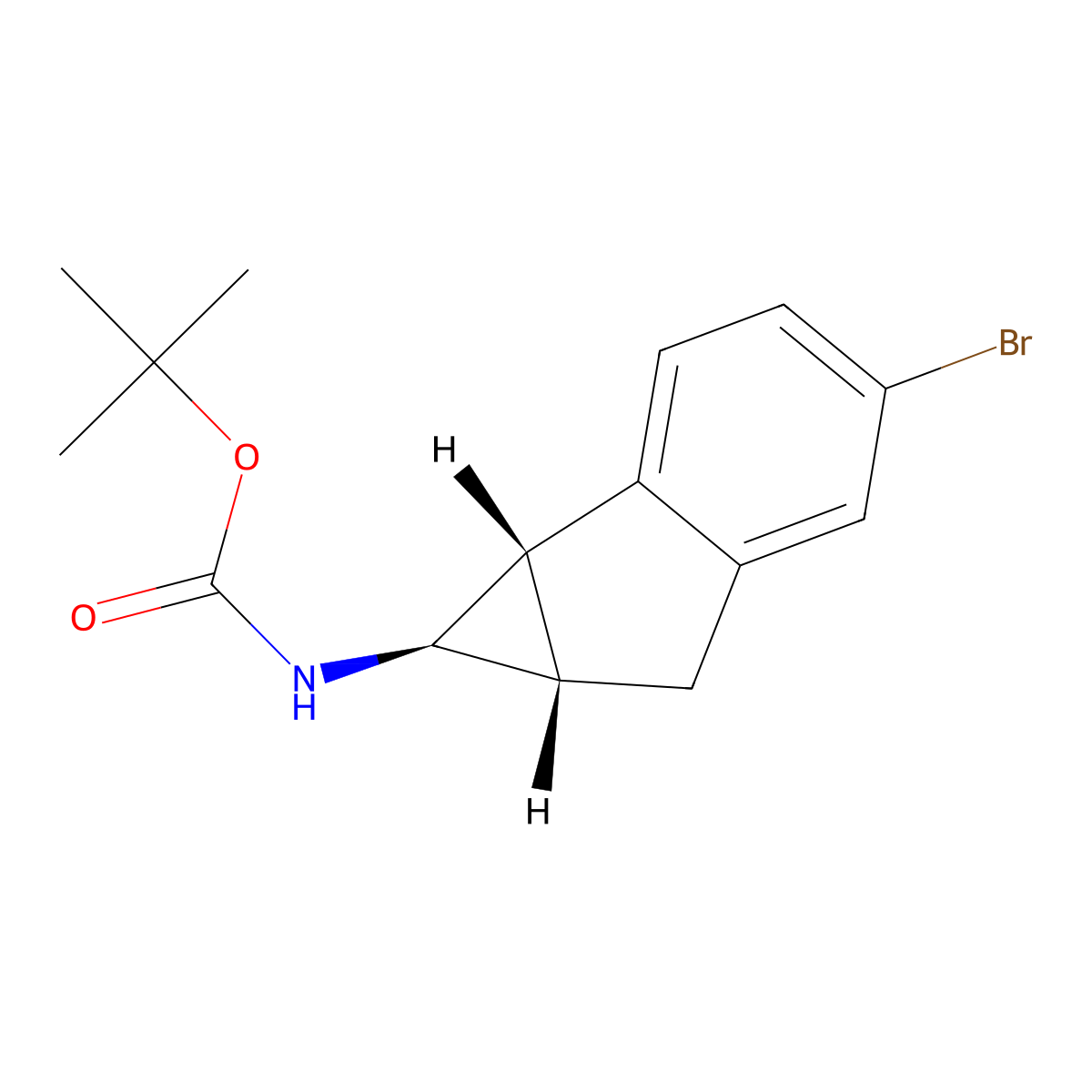 rac-tert-butyl N-[(1R,1aS,6aS)-4-bromo-1H,1aH,6H,6aH-cyclopropa[a]inden-1-yl]carbamate molecular structure, CAS 2148921-29-1