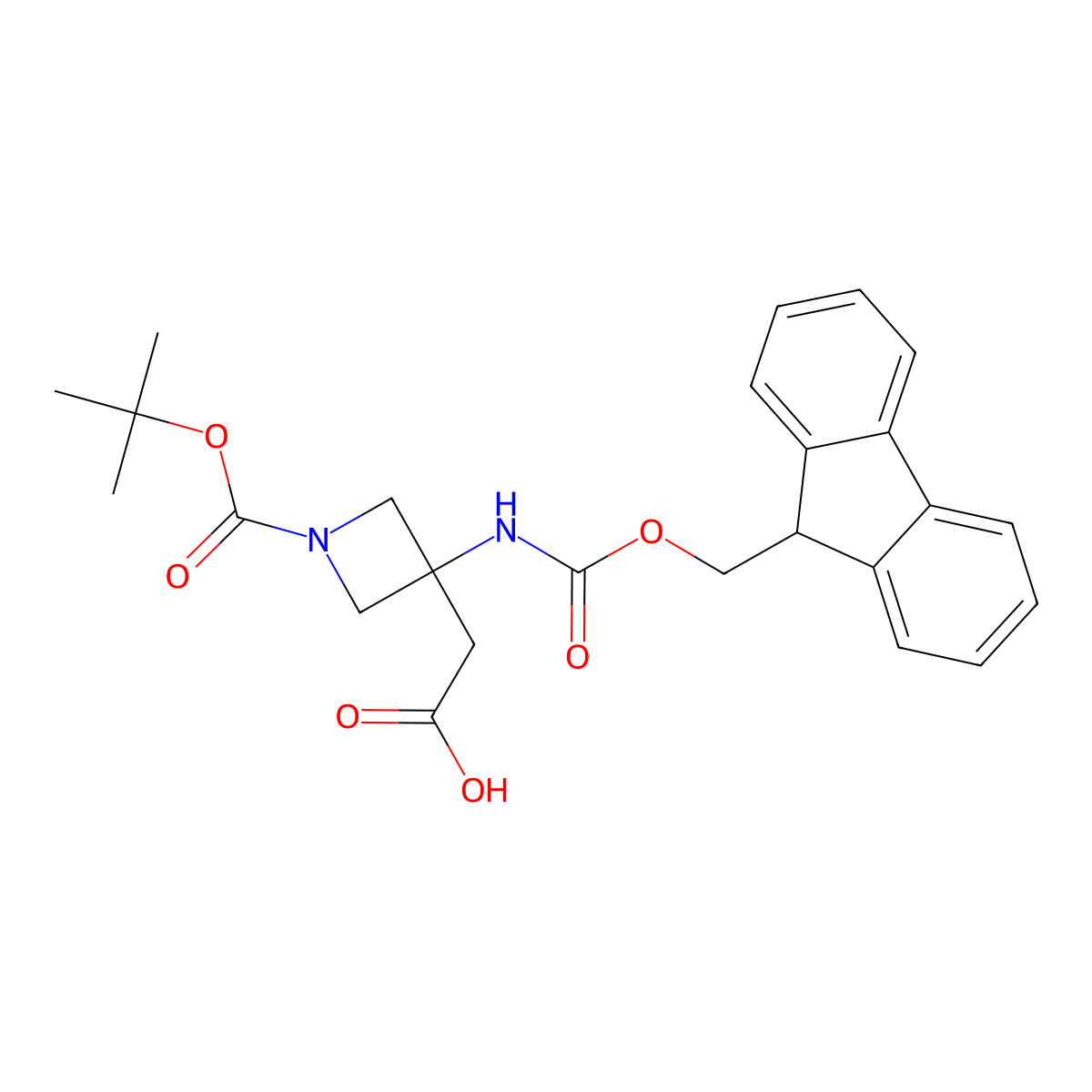 2-{1-[(tert-butoxy)carbonyl]-3-({[(9H-fluoren-9-yl)methoxy]carbonyl}amino)azetidin-3-yl}acetic acid molecular structure, CAS 2149471-79-2