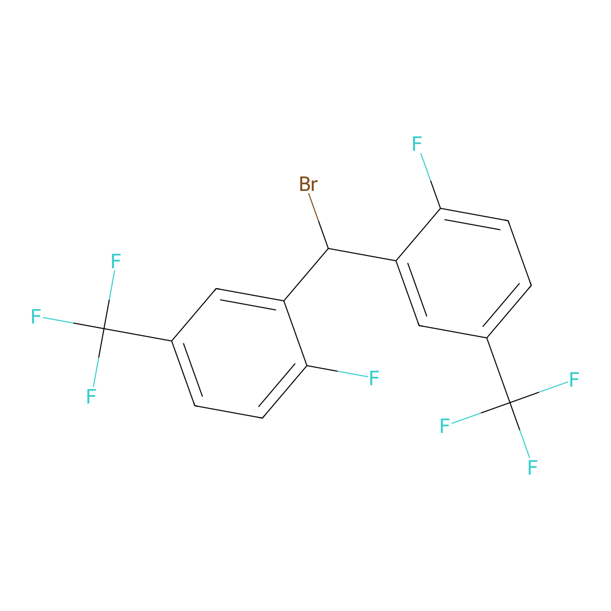 2-{Bromo-[2-fluoro-5-(trifluoromethyl)phenyl]methyl}-1-fluoro-4-(trifluoromethyl)benzene molecular structure, CAS 2149590-94-1