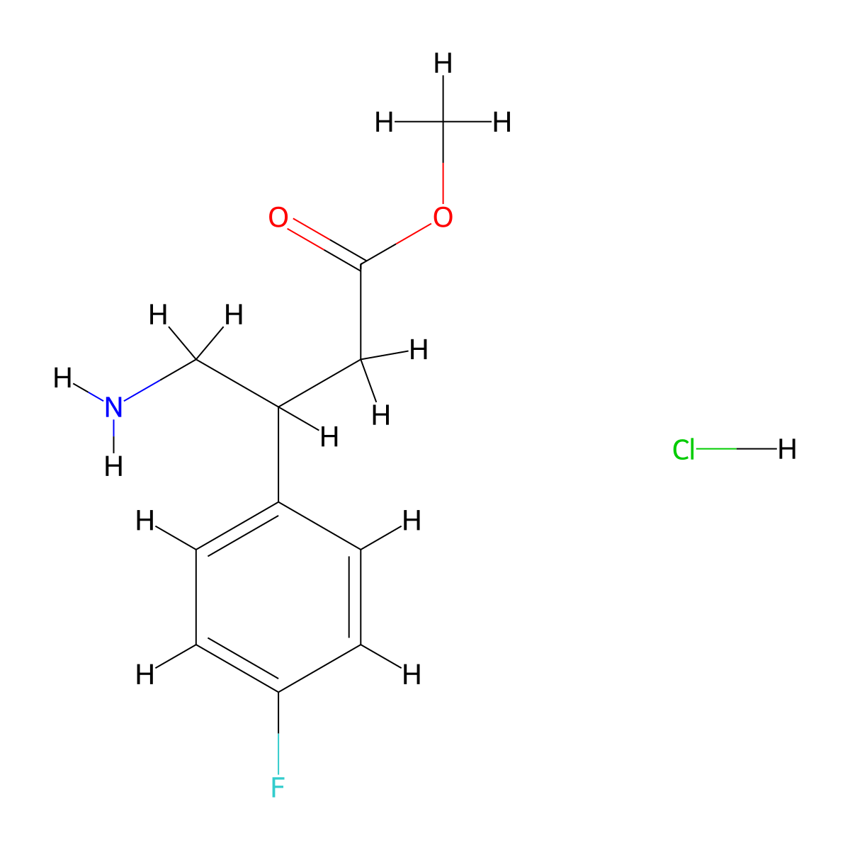 4-Amino-3-(4-fluorophenyl)butyric acid methyl ester hydrochloride molecular structure, CAS 2149591-12-6