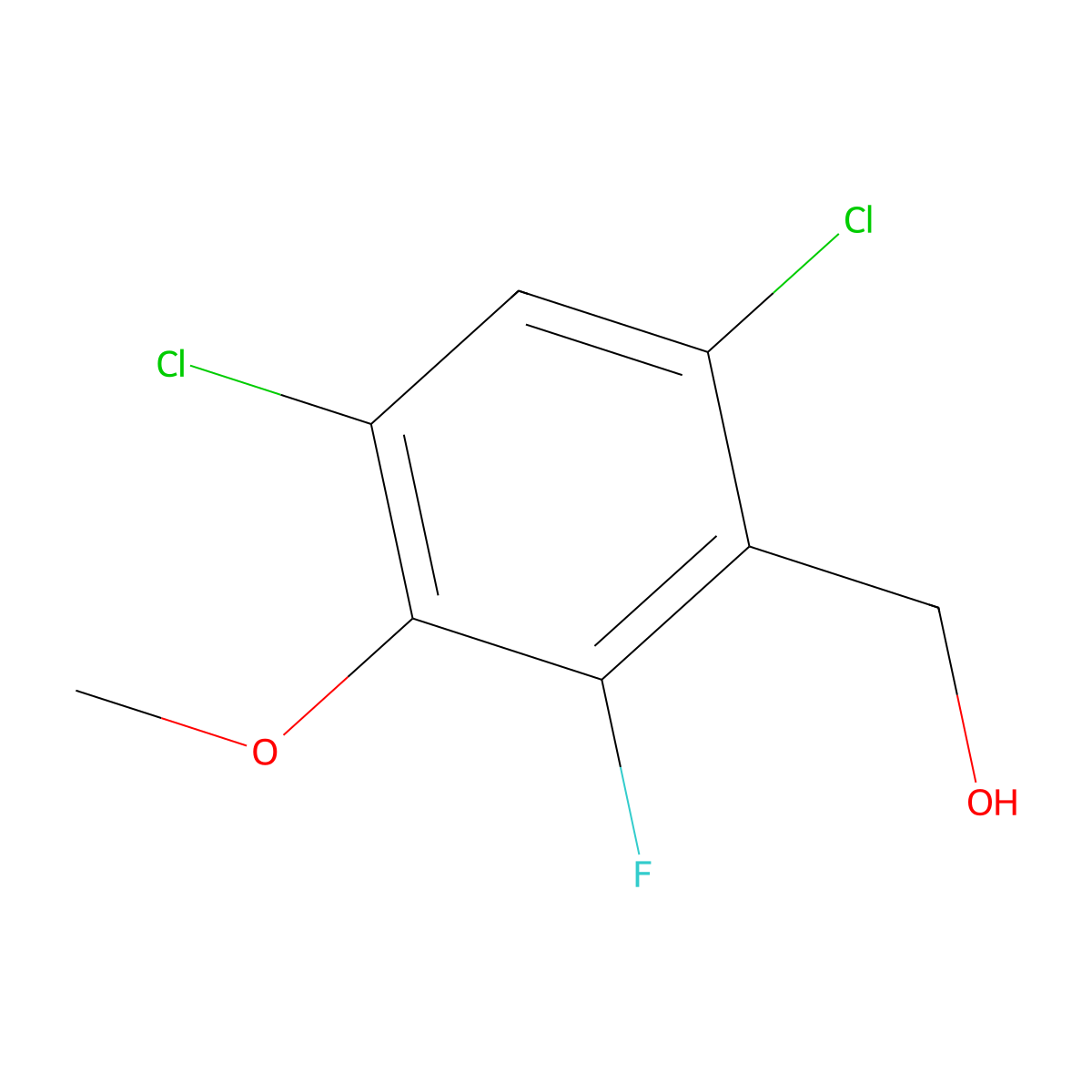 4,6-Dichloro-2-fluoro-3-methoxybenzyl alcohol molecular structure, CAS 2149598-95-6