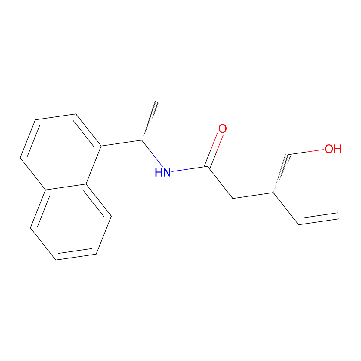 4-Pentenamide, 3-(hydroxymethyl)-N-[(1S)-1-(1-naphthalenyl)ethyl]-, (3S)- molecular structure, CAS 214976-90-6