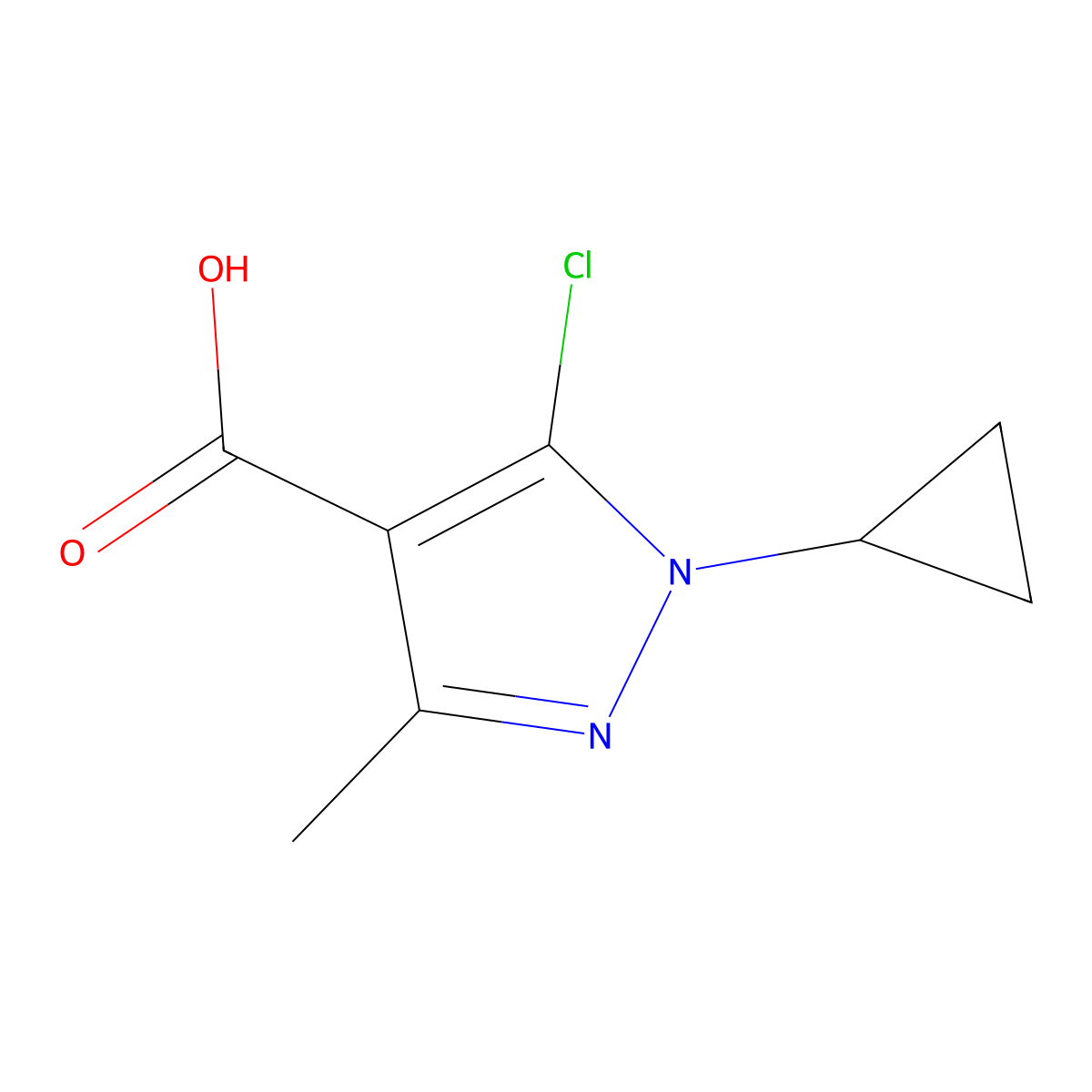 5-chloro-1-cyclopropyl-3-methyl-1H-pyrazole-4-carboxylic acid molecular structure, CAS 2150423-08-6