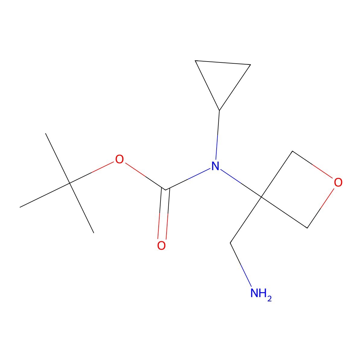 tert-butyl N-[3-(aminomethyl)oxetan-3-yl]-N-cyclopropylcarbamate molecular structure, CAS 2150488-85-8