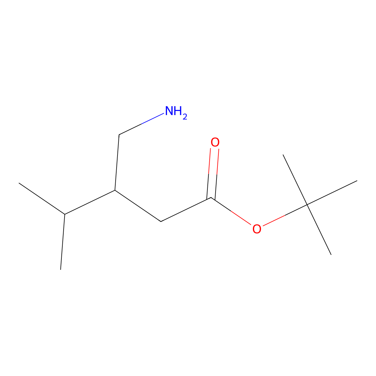 Tert-butyl 3-(aminomethyl)-4-methylpentanoate molecular structure, CAS 2150532-10-6