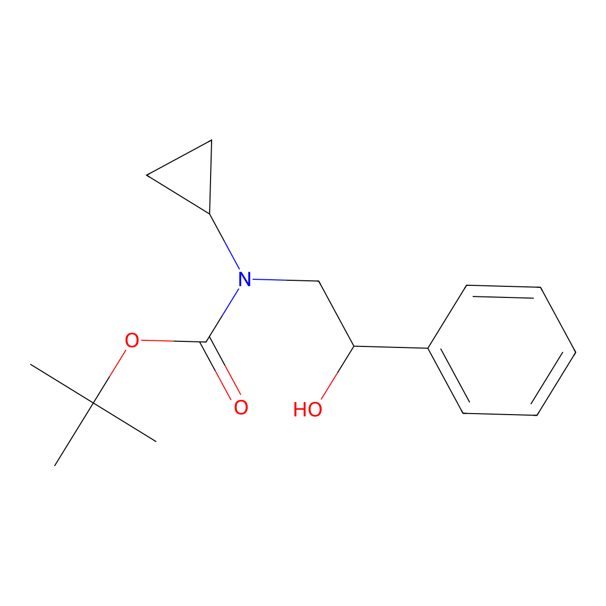 tert-butyl N-cyclopropyl-N-(2-hydroxy-2-phenylethyl)carbamate molecular structure, CAS 2150760-20-4