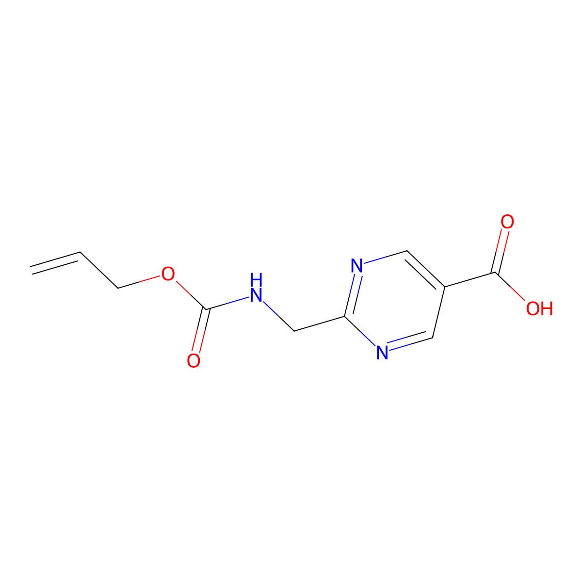 2-({[(Prop-2-en-1-yloxy)carbonyl]amino}methyl)pyrimidine-5-carboxylic acid molecular structure, CAS 2150865-62-4