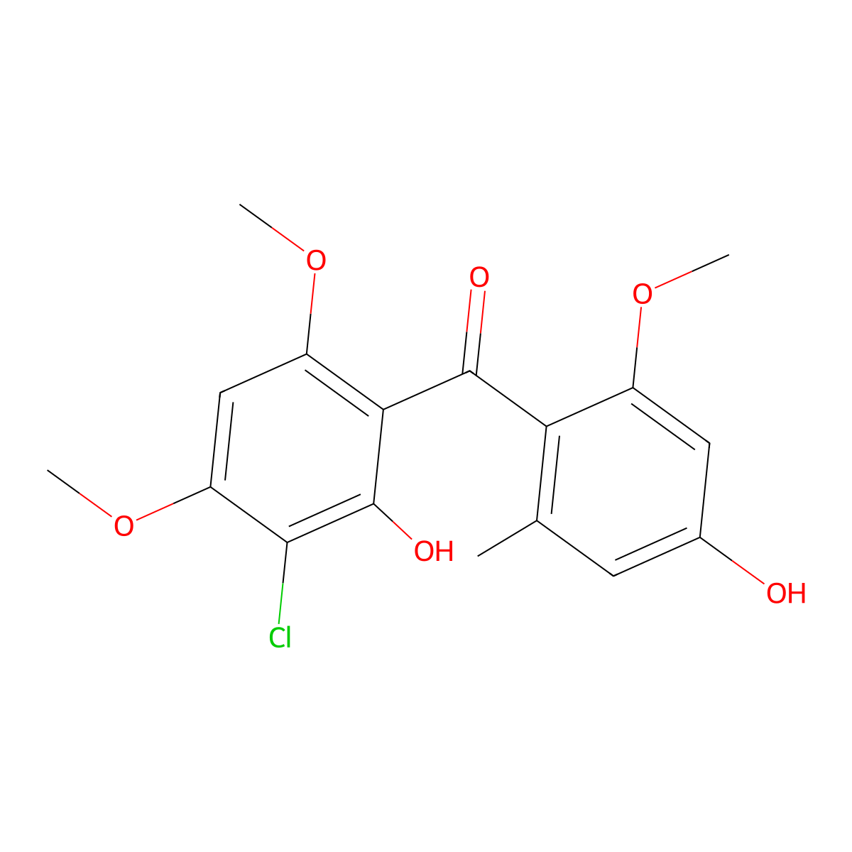Methanone, (3-chloro-2-hydroxy-4,6-dimethoxyphenyl)(4-hydroxy-2-methoxy-6-methylphenyl)- molecular structure, CAS 2151-17-9