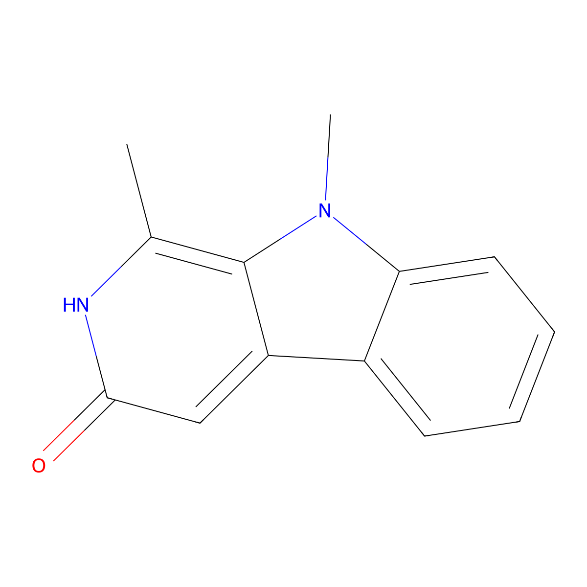 1,9-Dimethyl-2H-pyrido[3,4-b]indol-3(9H)-one molecular structure, CAS 21511-44-4