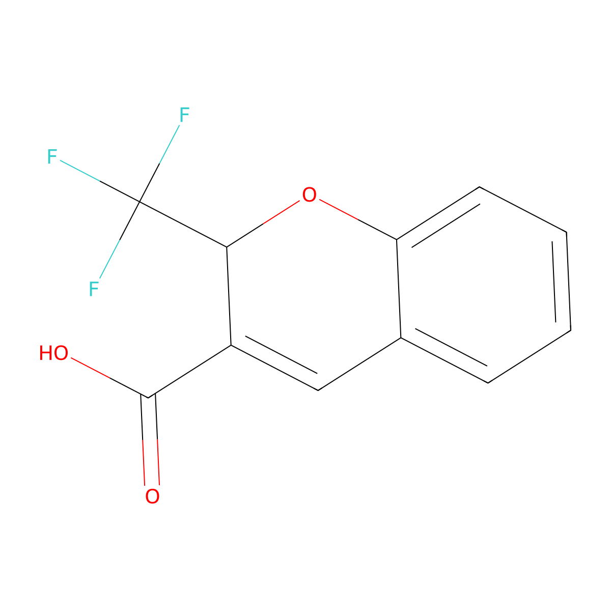 2-(trifluoromethyl)-2H-1-benzopyran-3-carboxylic acid molecular structure, CAS 215122-16-0