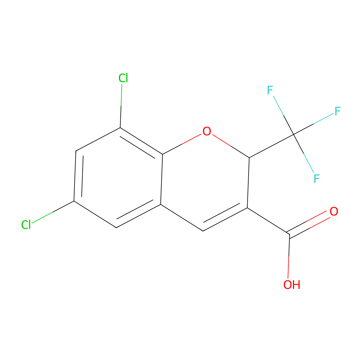 6,8-dichloro-2-(trifluoromethyl)-2H-chromene-3-carboxylic Acid molecular structure, CAS 215122-38-6