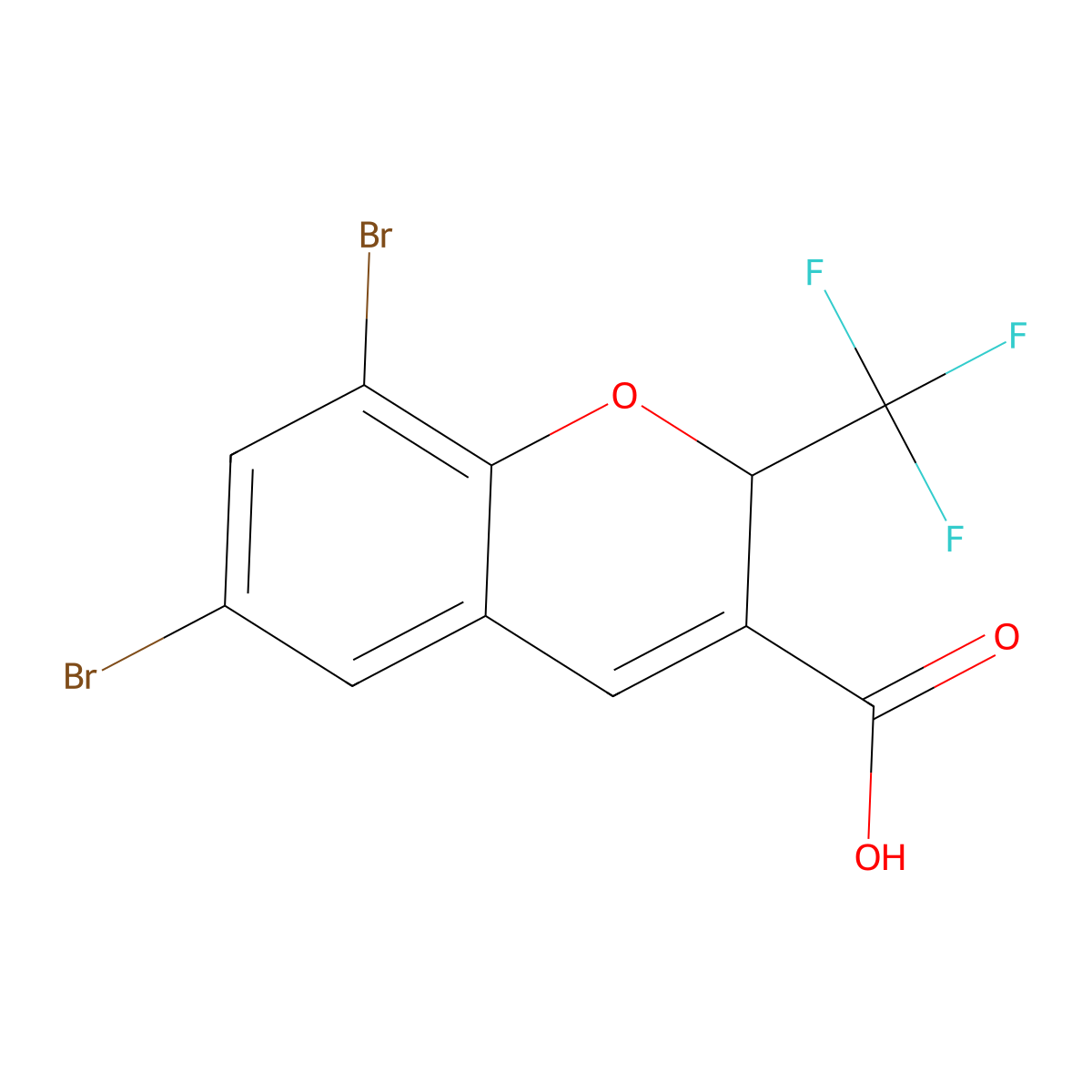 6,8-dibromo-2-(trifluoromethyl)-2H-chromene-3-carboxylic Acid molecular structure, CAS 215122-39-7