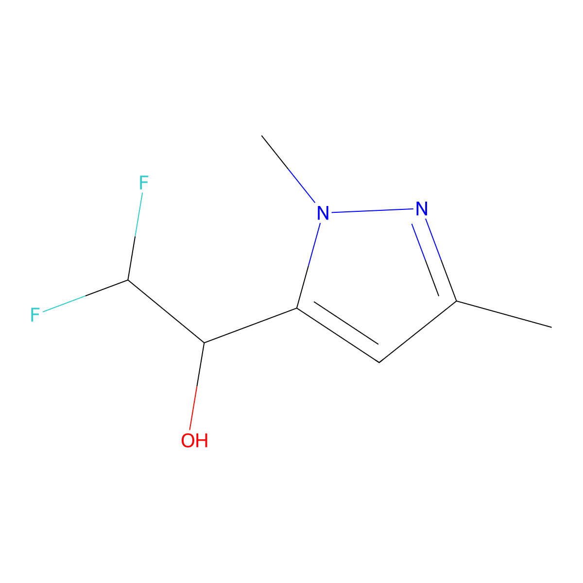 1-(1,3-dimethyl-1H-pyrazol-5-yl)-2,2-difluoroethan-1-ol molecular structure, CAS 2151226-93-4