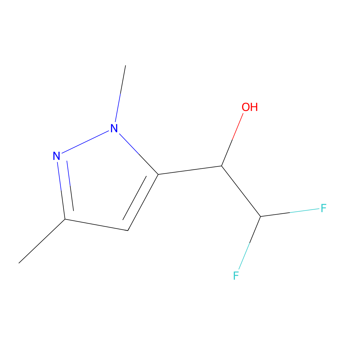 1-(1,3-dimethyl-1H-pyrazol-5-yl)-2,2-difluoroethan-1-ol molecular structure, CAS 2151226-93-4