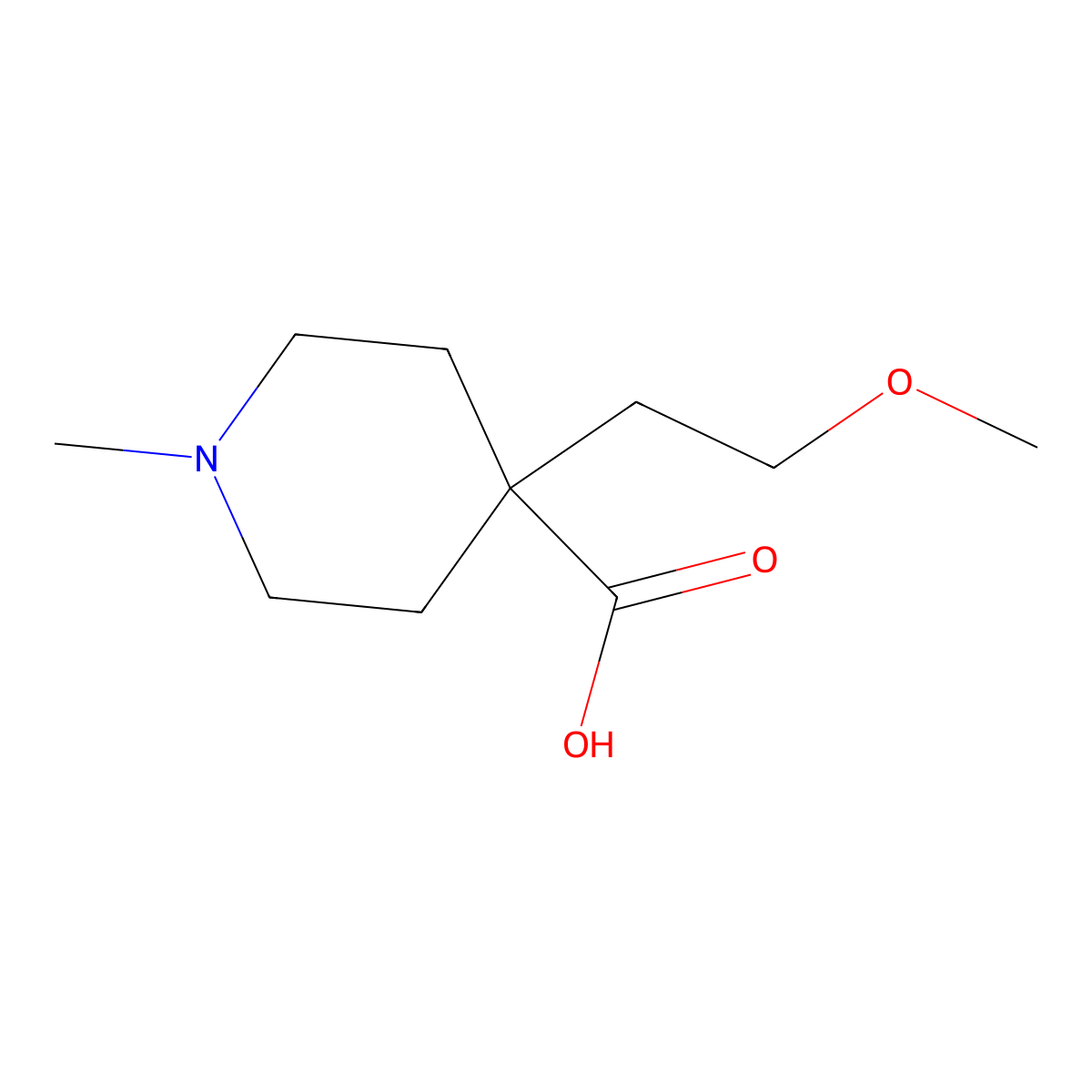 4-(2-Methoxyethyl)-1-methylpiperidine-4-carboxylic acid molecular structure, CAS 2151652-23-0