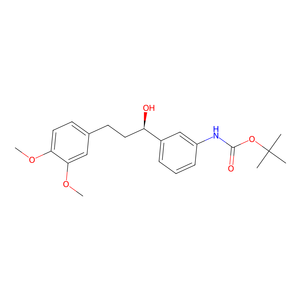 tert-Butyl (R)-(3-(3-(3,4-dimethoxyphenyl)-1-hydroxypropyl)phenyl)carbamate molecular structure, CAS 215168-76-6