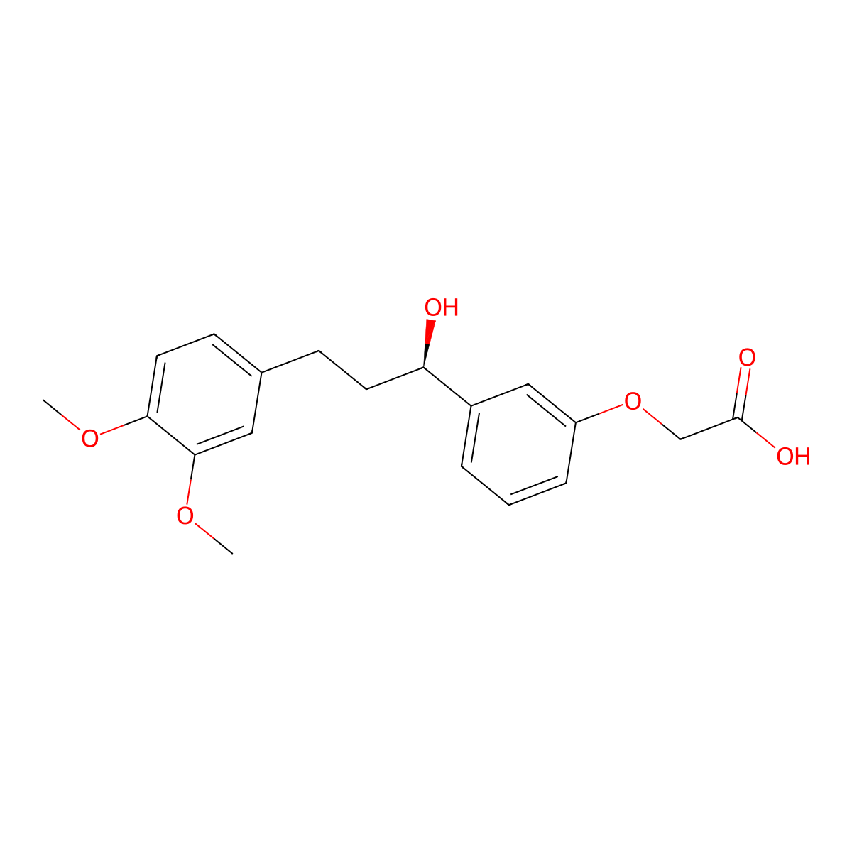 (R)-2-(3-(3-(3,4-dimethoxyphenyl)-1-hydroxypropyl)phenoxy)acetic acid molecular structure, CAS 215169-00-9