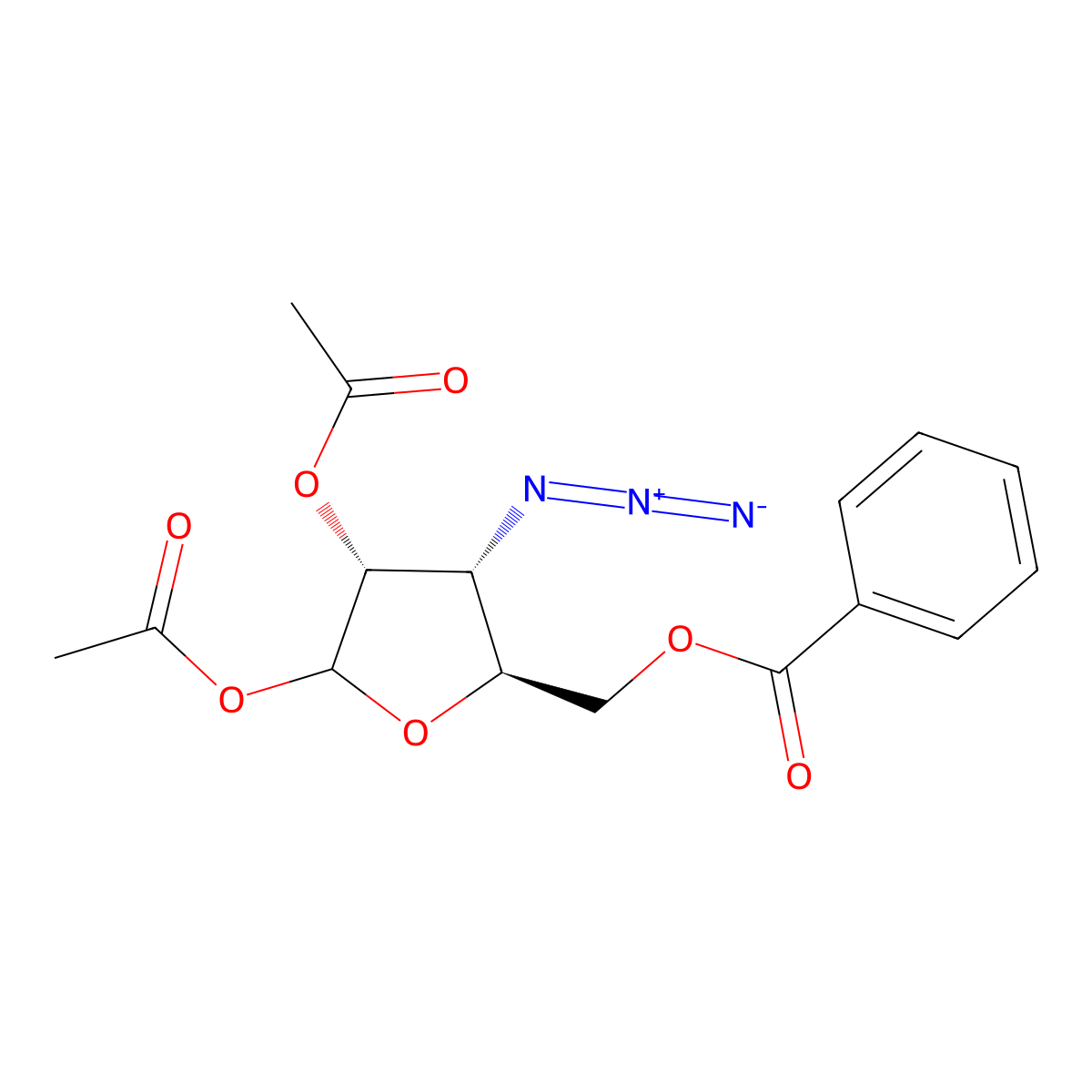 1,2-Di-O-acetyl-3-azido-3-deoxy-5-O-benzoyl-D-ribofuranose molecular structure, CAS 215176-56-0