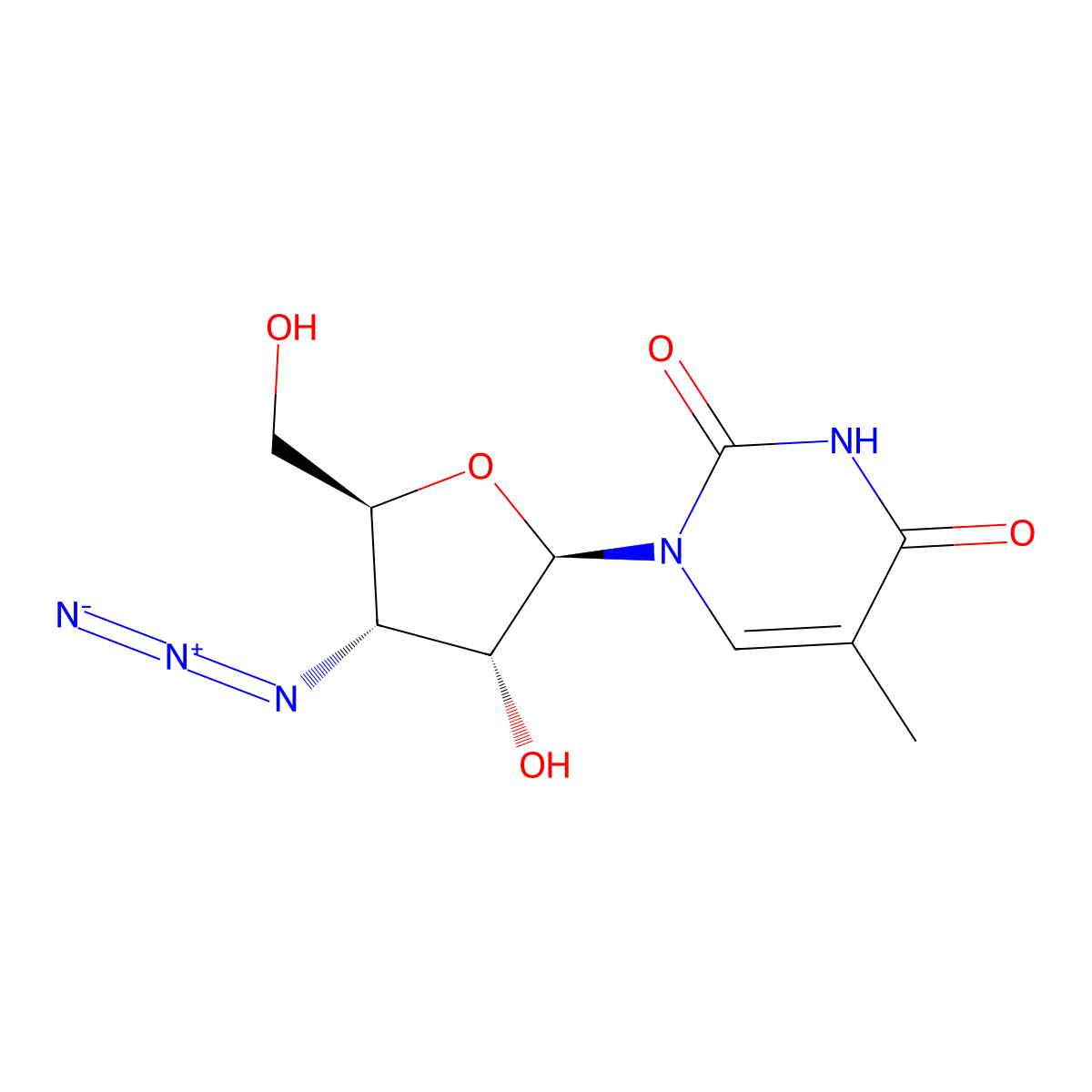 1-[(2R,3R,4S,5S)-4-azido-3-hydroxy-5-(hydroxymethyl)oxolan-2-yl]-5-methylpyrimidine-2,4-dione molecular structure, CAS 215176-58-2