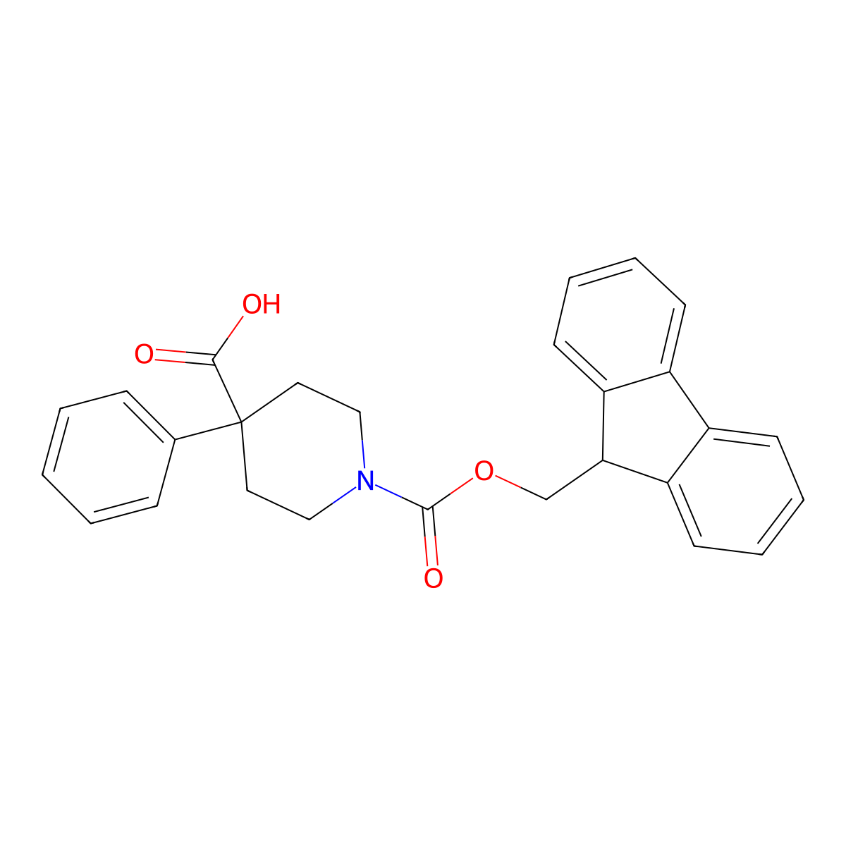 1-(((9H-fluoren-9-yl)methoxy)carbonyl)-4-phenylpiperidine-4-carboxylic acid molecular structure, CAS 215190-19-5
