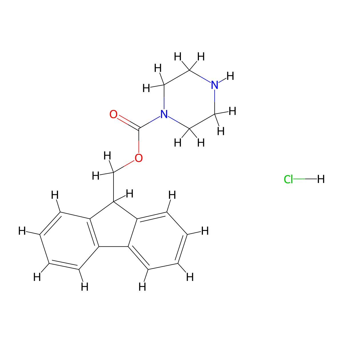 (9H-fluoren-9-yl)methyl piperazine-1-carboxylate hydrochloride molecular structure, CAS 215190-22-0