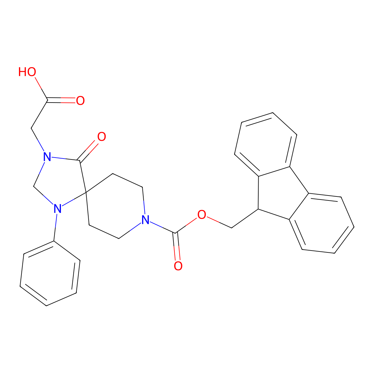 2-(8-(((9H-fluoren-9-yl)methoxy)carbonyl)-4-oxo-1-phenyl-1,3,8-triazaspiro(4.5)decan-3-yl)acetic acid molecular structure, CAS 215190-27-5