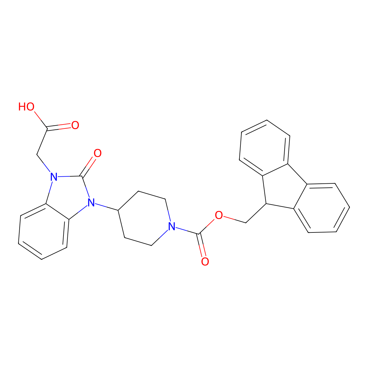 Fmoc-4-(3-carboxymethyl-2-keto-1-benzimidazolyl)-piperidine molecular structure, CAS 215190-29-7