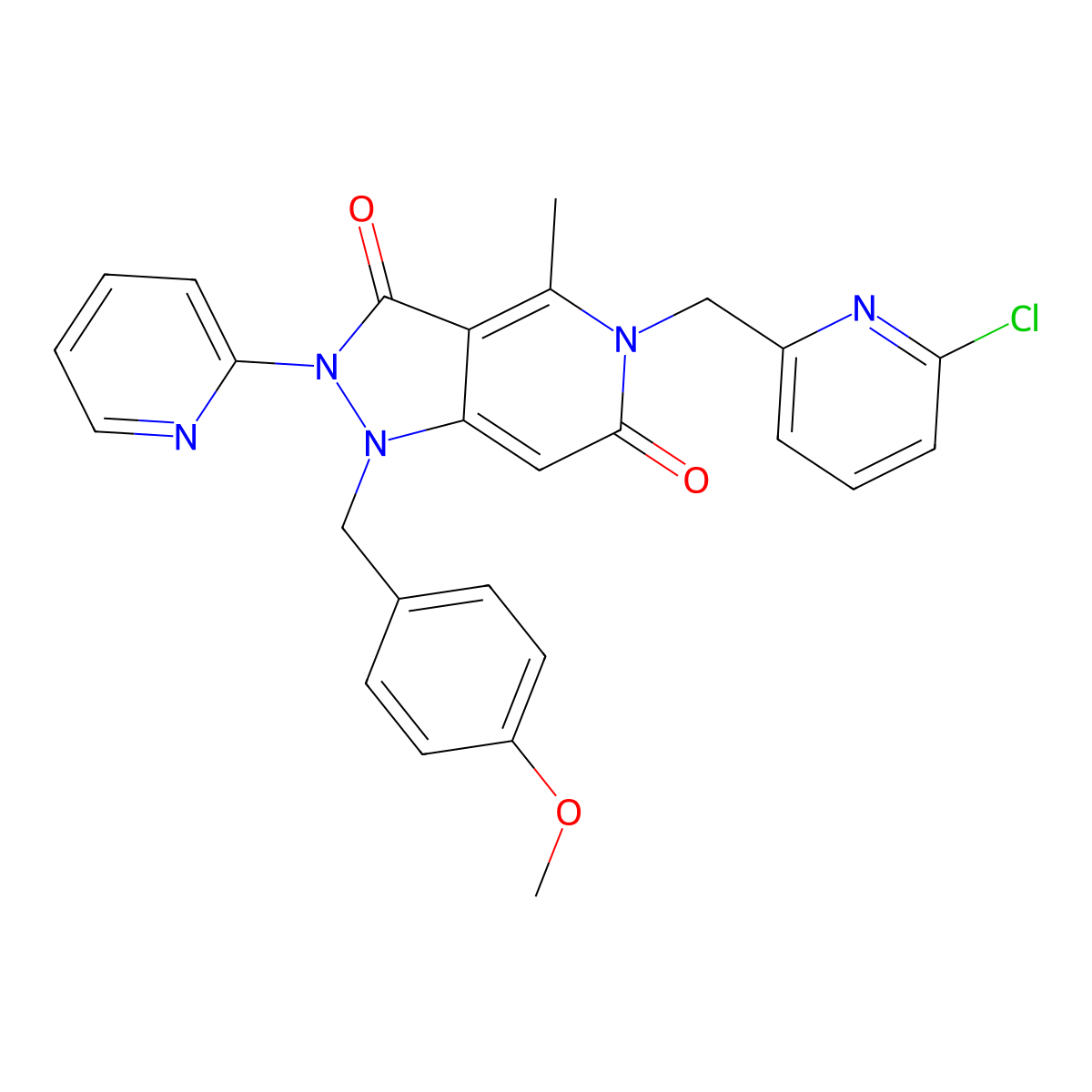 5-[(6-Chloropyridin-2-yl)methyl]-1-[(4-methoxyphenyl)methyl]-4-methyl-2-pyridin-2-ylpyrazolo[4,3-c]pyridine-3,6-dione molecular structure, CAS 2151937-80-1