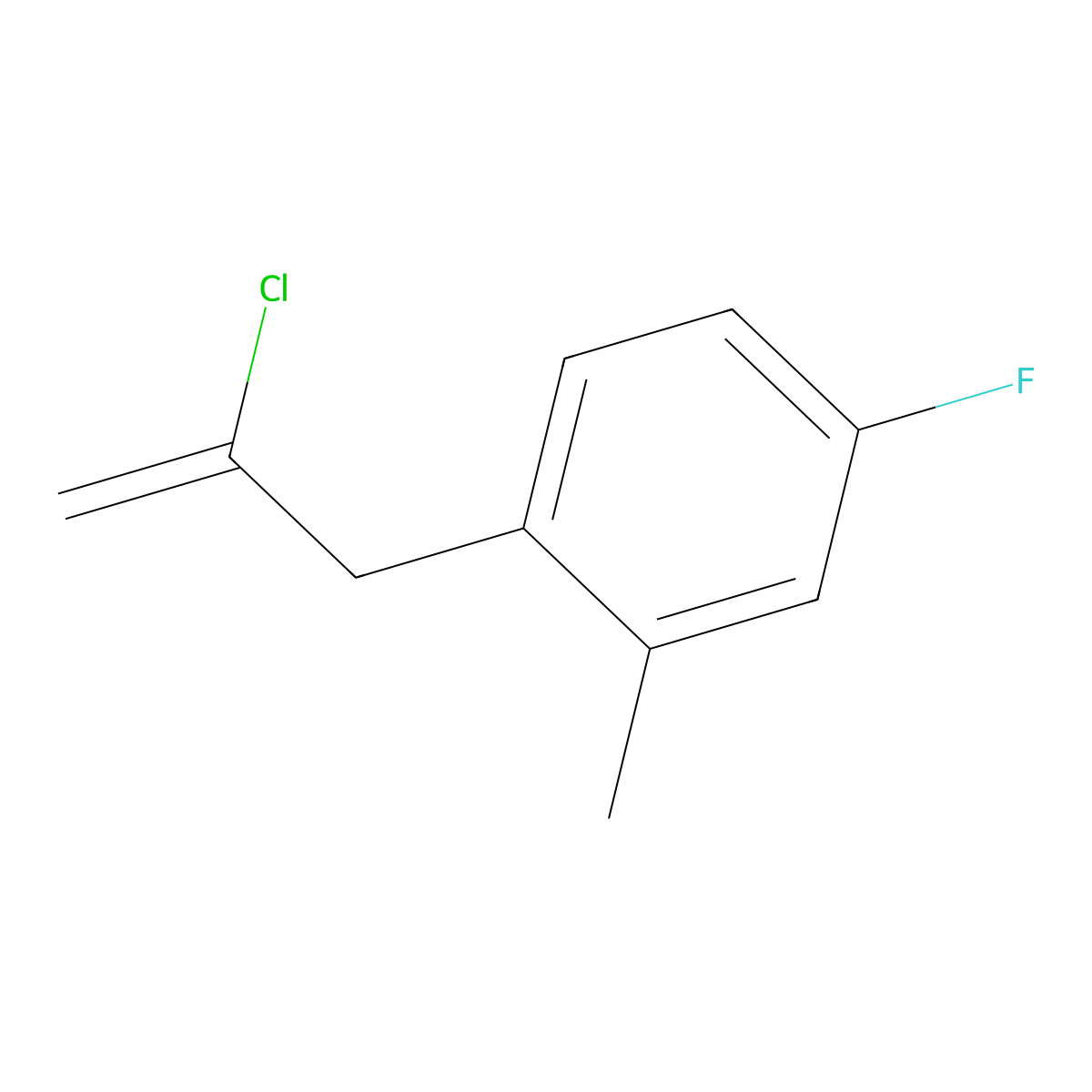 2-Chloro-3-(4-fluoro-2-methylphenyl)-1-propene molecular structure, CAS 2151973-41-8