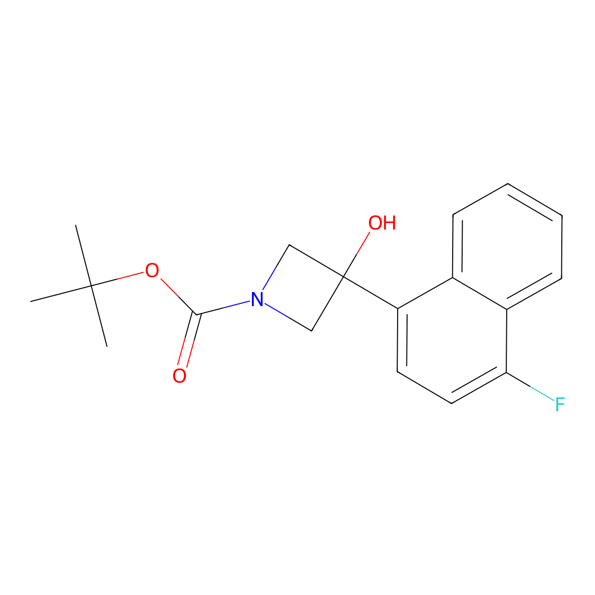 1,1-Dimethylethyl 3-(4-fluoro-1-naphthalenyl)-3-hydroxy-1-azetidinecarboxylate molecular structure, CAS 2152160-21-7