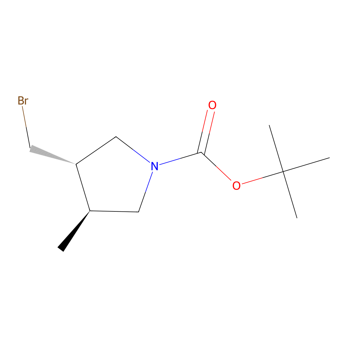 rac-tert-butyl (3R,4R)-3-(bromomethyl)-4-methylpyrrolidine-1-carboxylate molecular structure, CAS 2152410-58-5