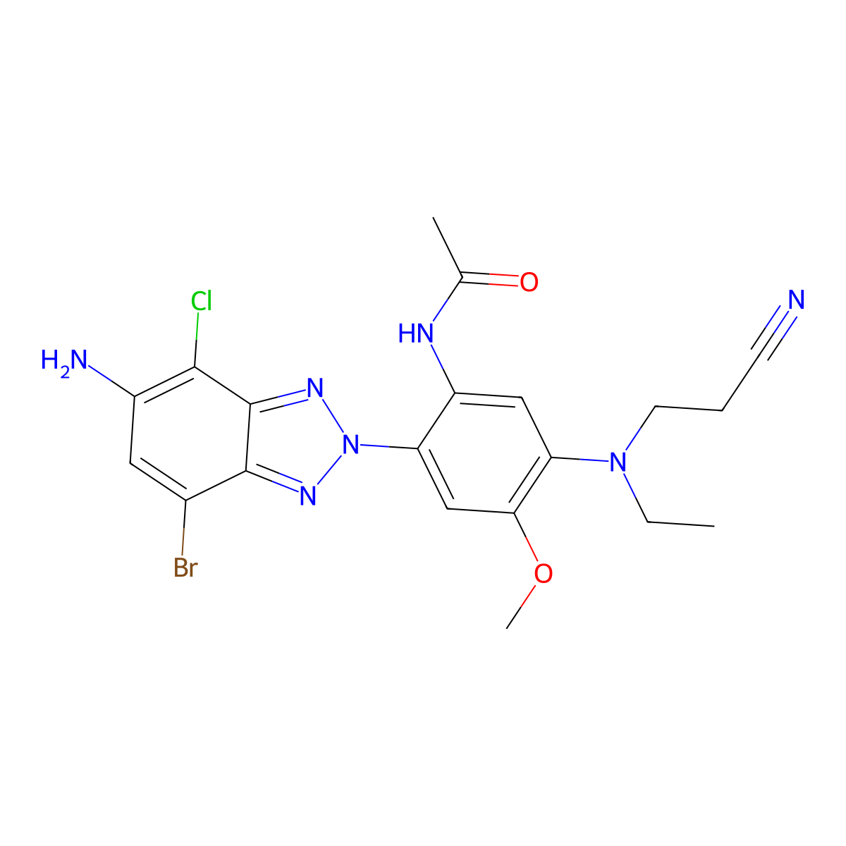 2-(2-(Acetylamino)-4-(N-(2-cyanoethyl)ethylamino)-5-methoxyphenyl)-5-amino-7-bromo-4-chloro-2H-benzotriazole molecular structure, CAS 215245-16-2