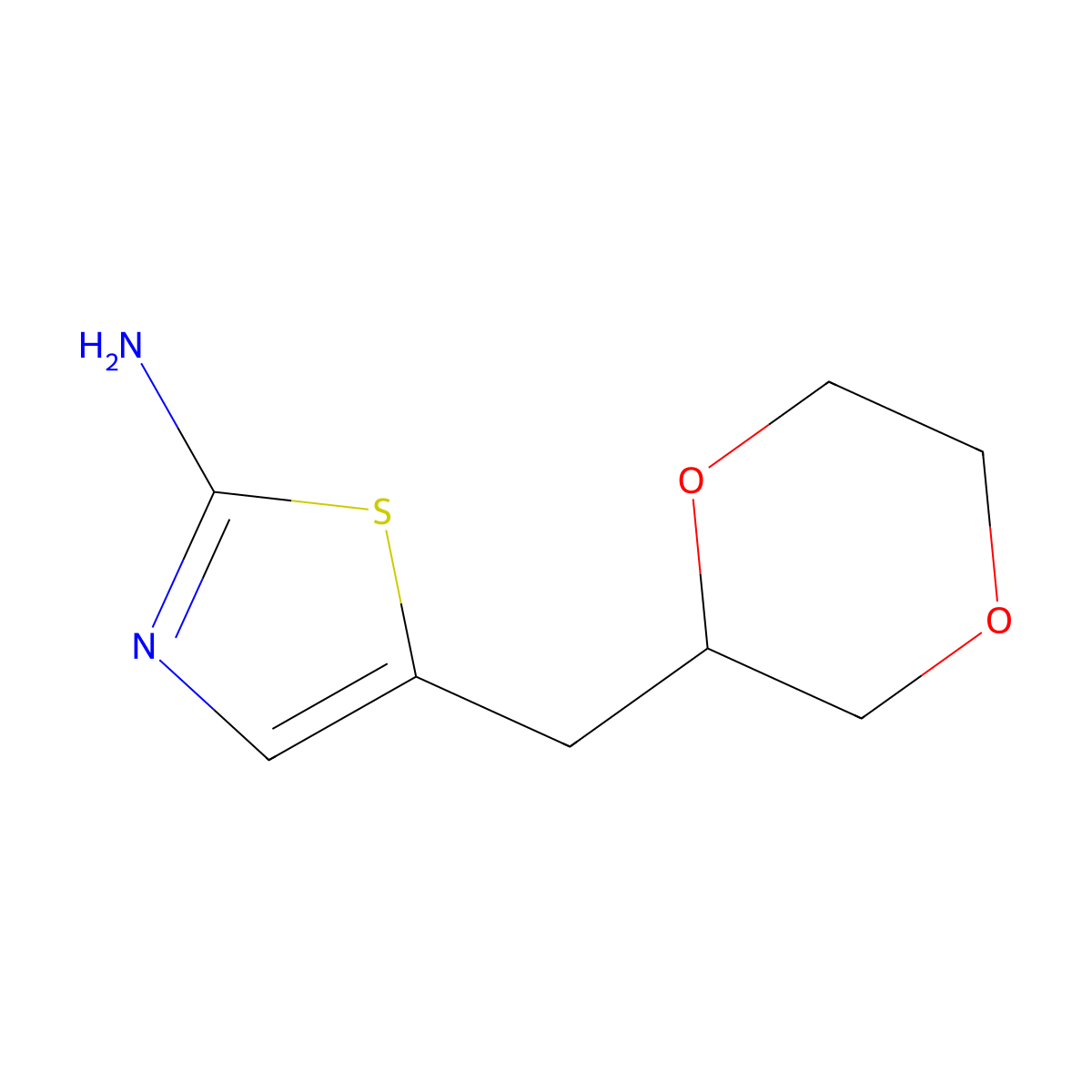 5-[(1,4-Dioxan-2-yl)methyl]-1,3-thiazol-2-amine molecular structure, CAS 2152457-27-5