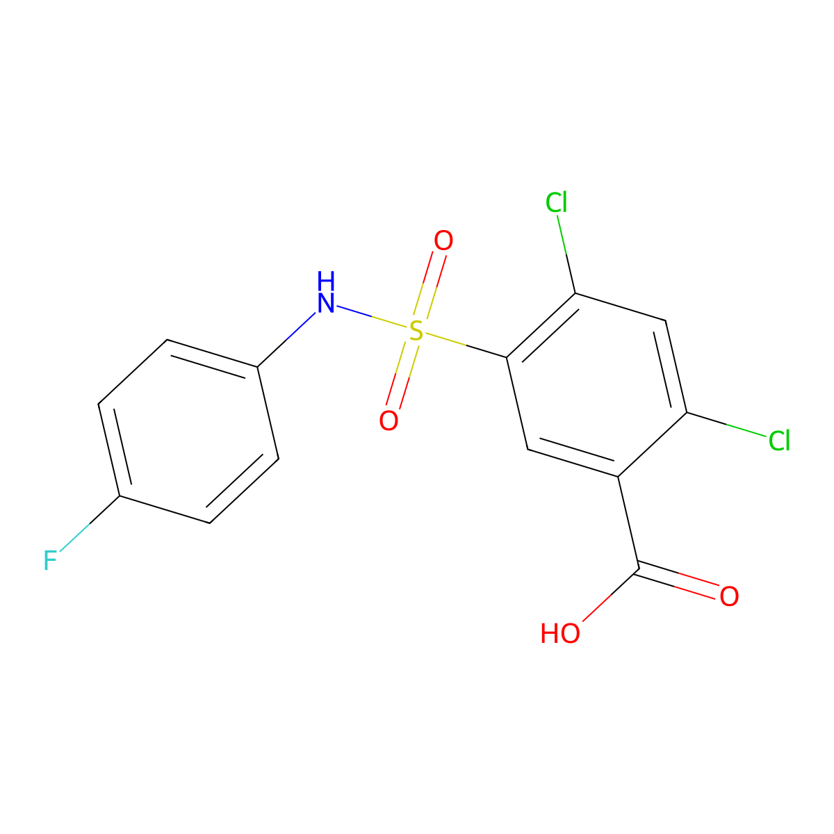 2,4-dichloro-5-[(4-fluorophenyl)sulfamoyl]benzoic Acid molecular structure, CAS 21525-18-8