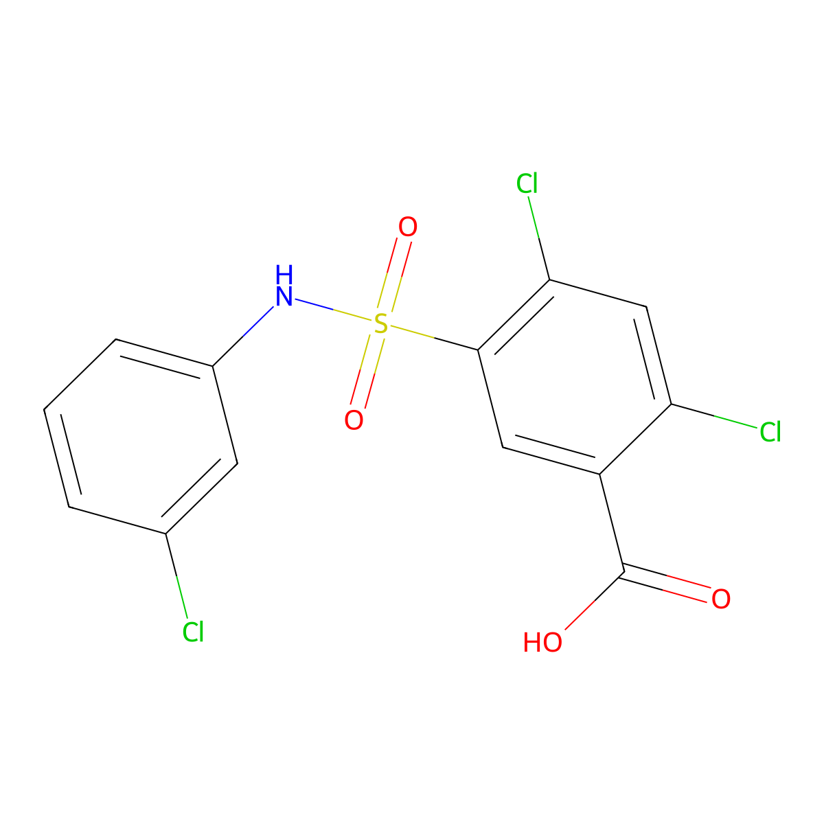 2,4-dichloro-5-[(3-chlorophenyl)sulfamoyl]benzoic Acid molecular structure, CAS 21525-21-3