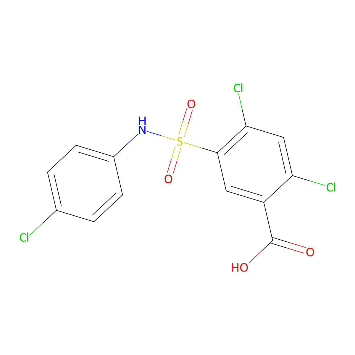2,4-Dichloro-5-[[(4-chlorophenyl)amino]sulfonyl]benzoic acid molecular structure, CAS 21525-23-5