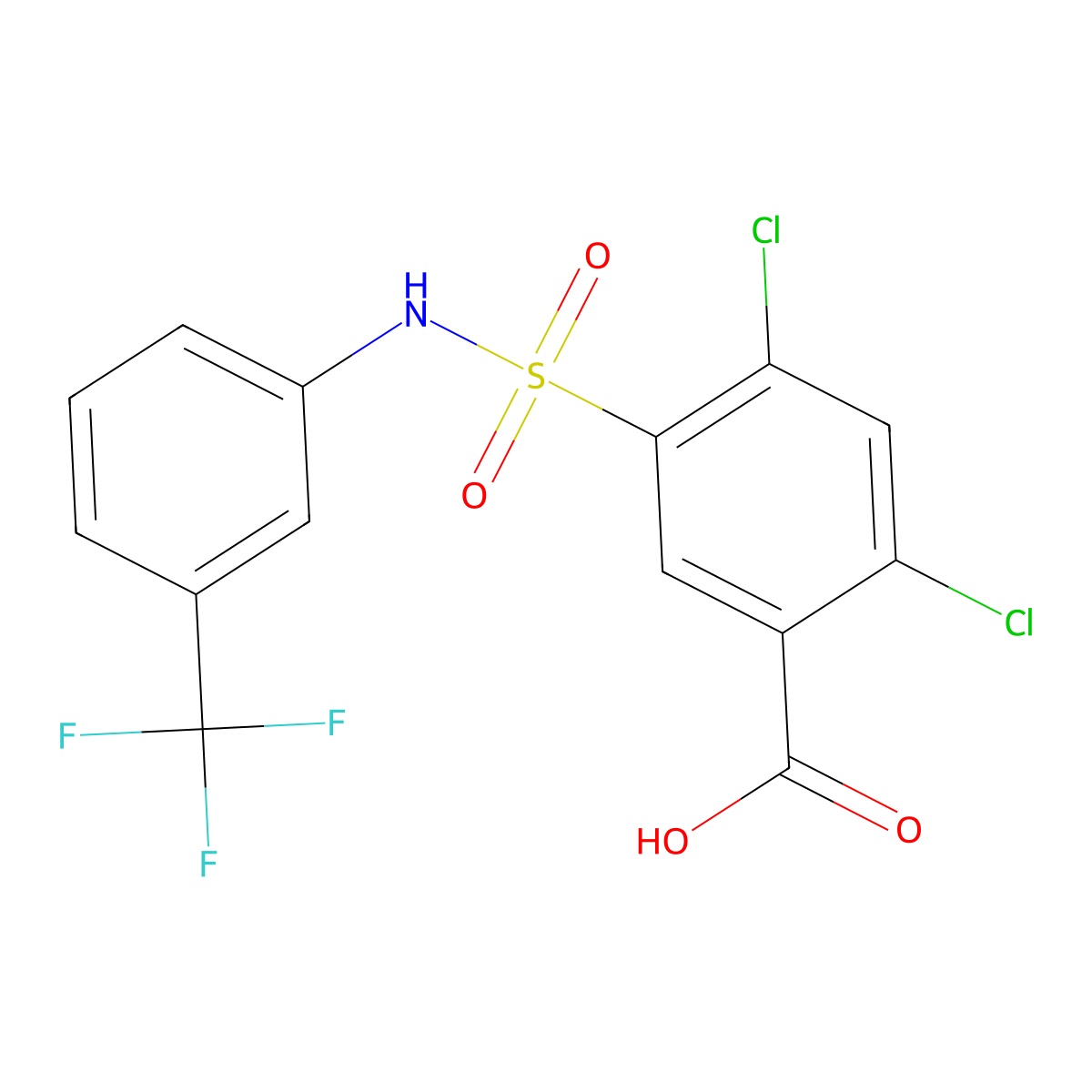 2,4-Dichloro-5-{[3-(trifluoromethyl)phenyl]sulfamoyl}benzoic acid molecular structure, CAS 21525-24-6