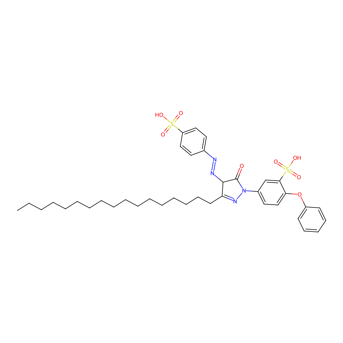 5-(3-Heptadecyl-5-oxo-4-((E)-(4-sulfophenyl)diazenyl)-4,5-dihydro-1H-pyrazol-1-YL)-2-phenoxybenzenesulfonic acid molecular structure, CAS 21528-59-6